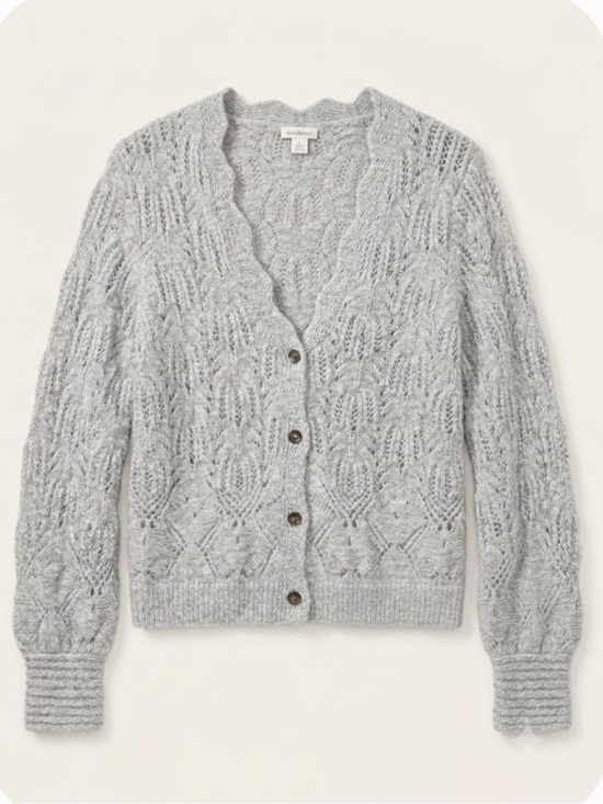 Sundance Sweaters - Sundance Scallop V-Neck Light Gray Cable Cardigan